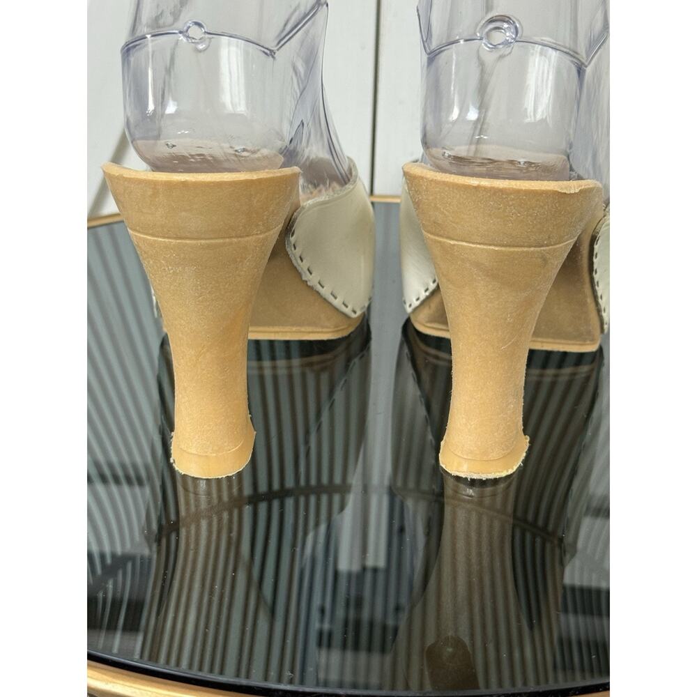 Vintage Y2K Candie's White Leather Peep Toe Slide Sandals Italy Women Size 7 - Picture 4 of 14